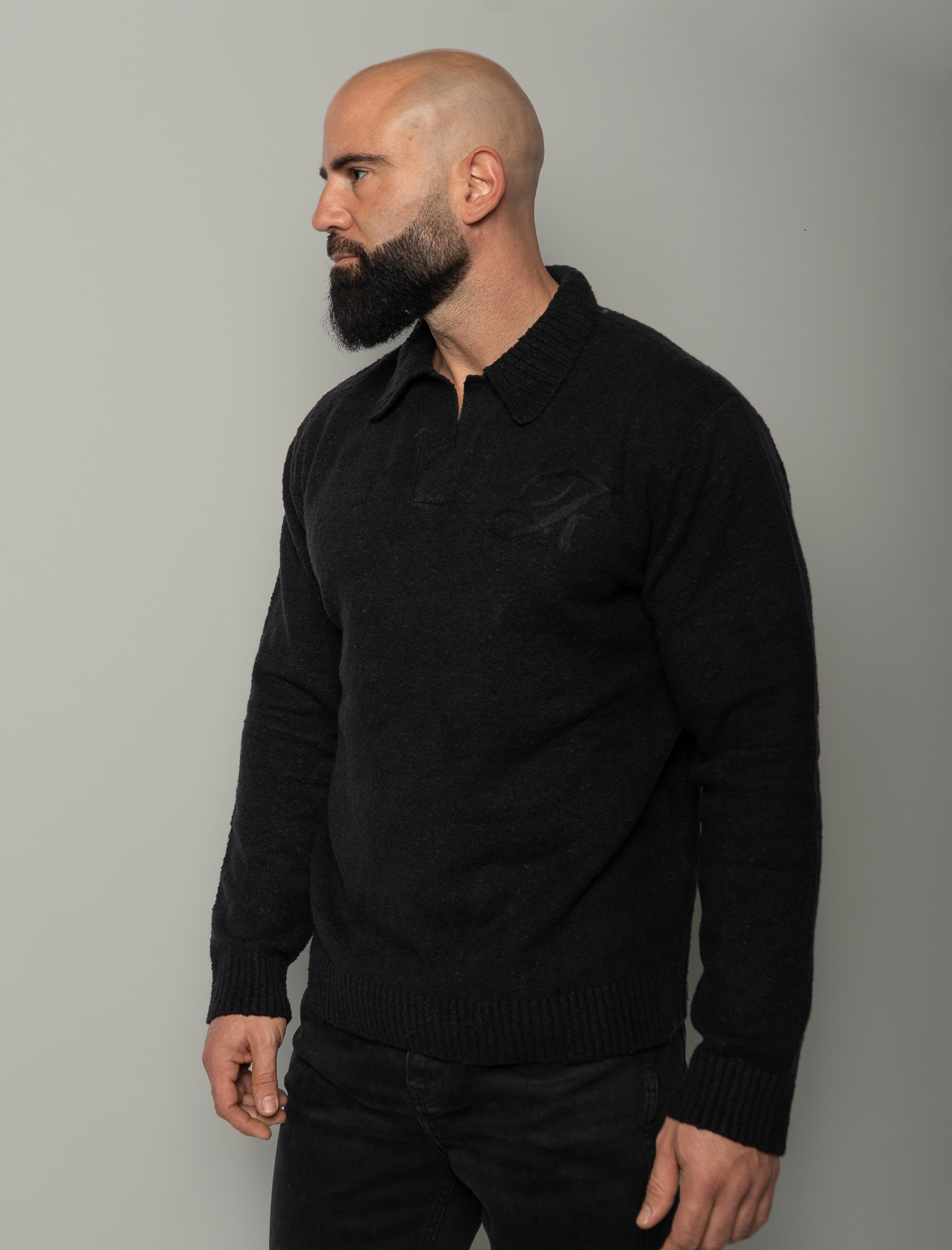Knitted long sleeve polo shirt