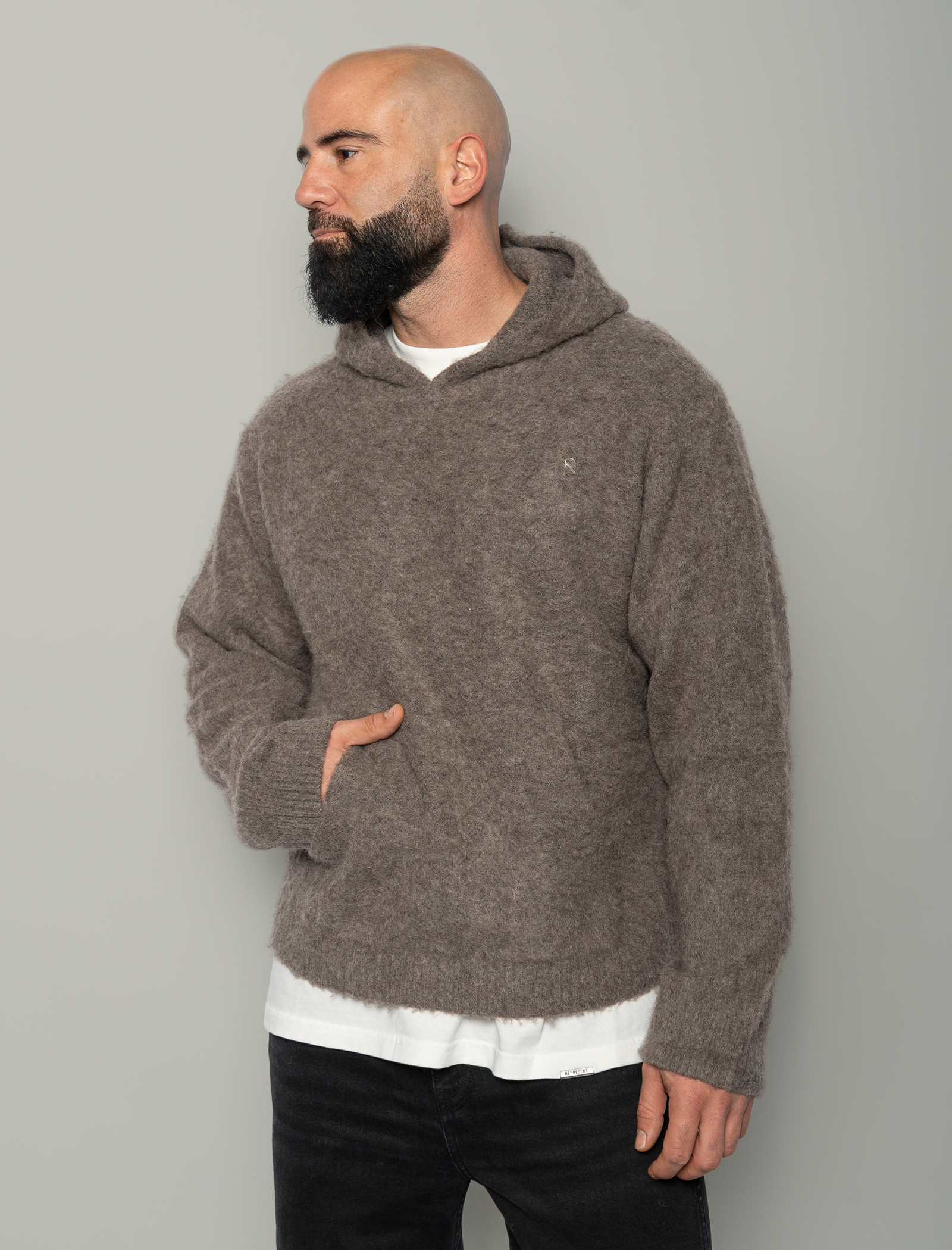 Textured Borg knitted hoodie
