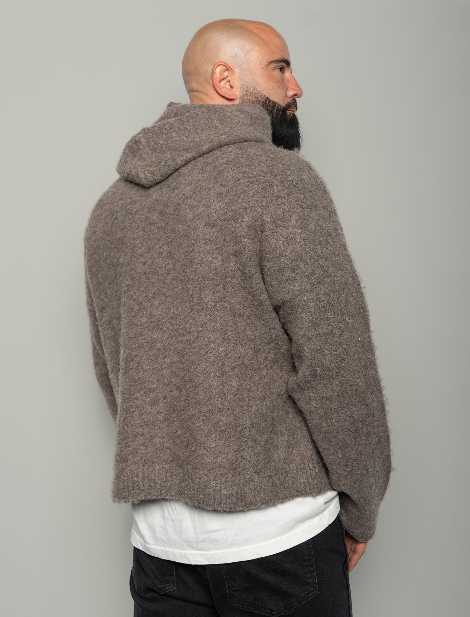 Textured Borg knitted hoodie