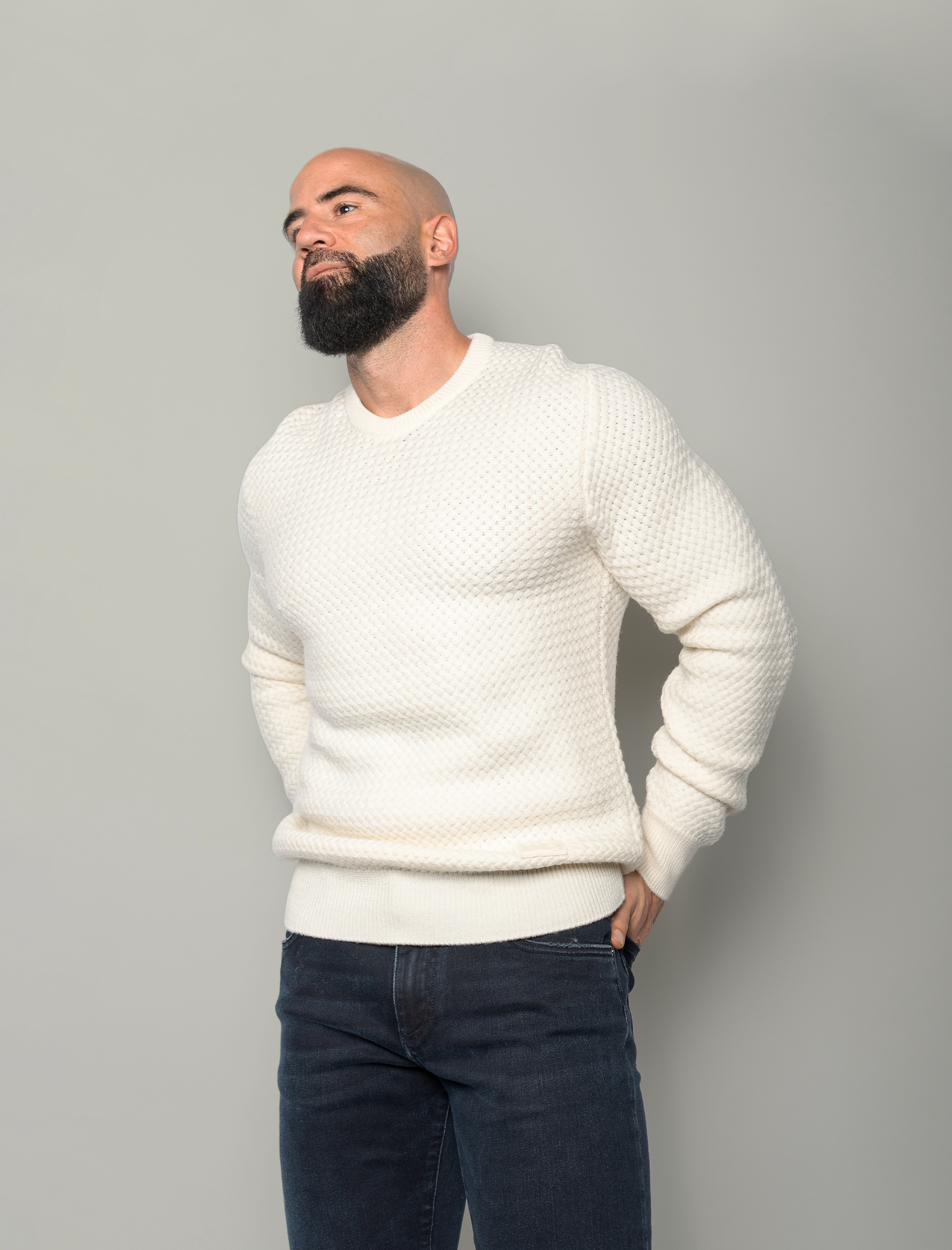 Crewneck stitched wool jumper