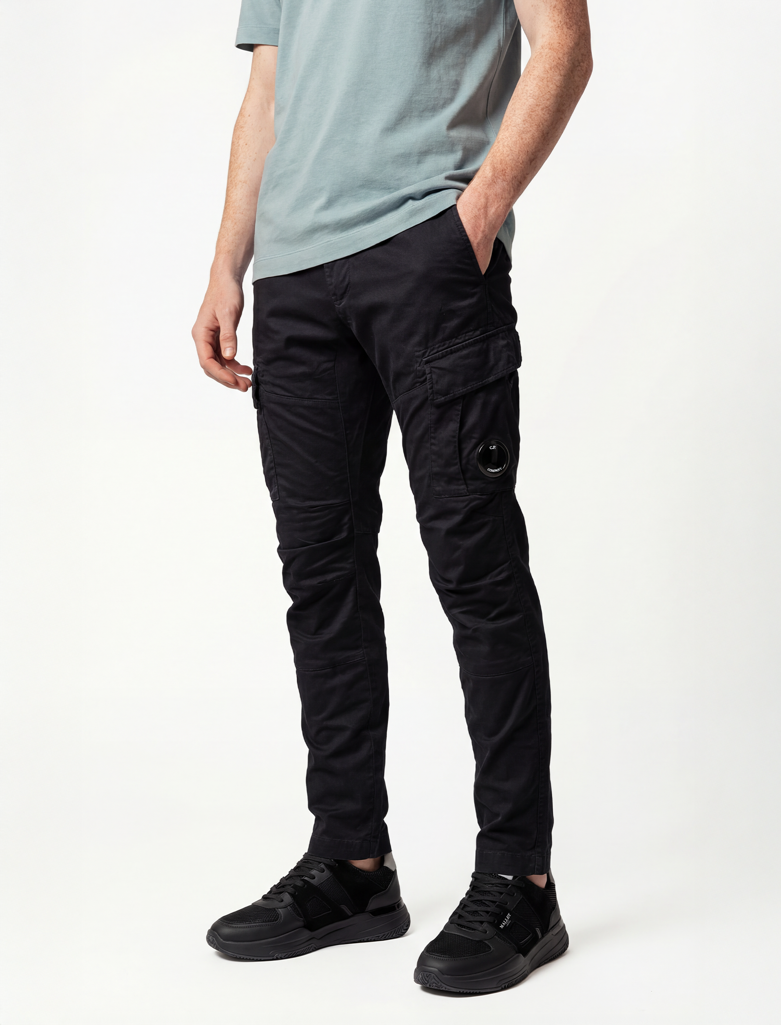 Stretch sateen cargo trousers