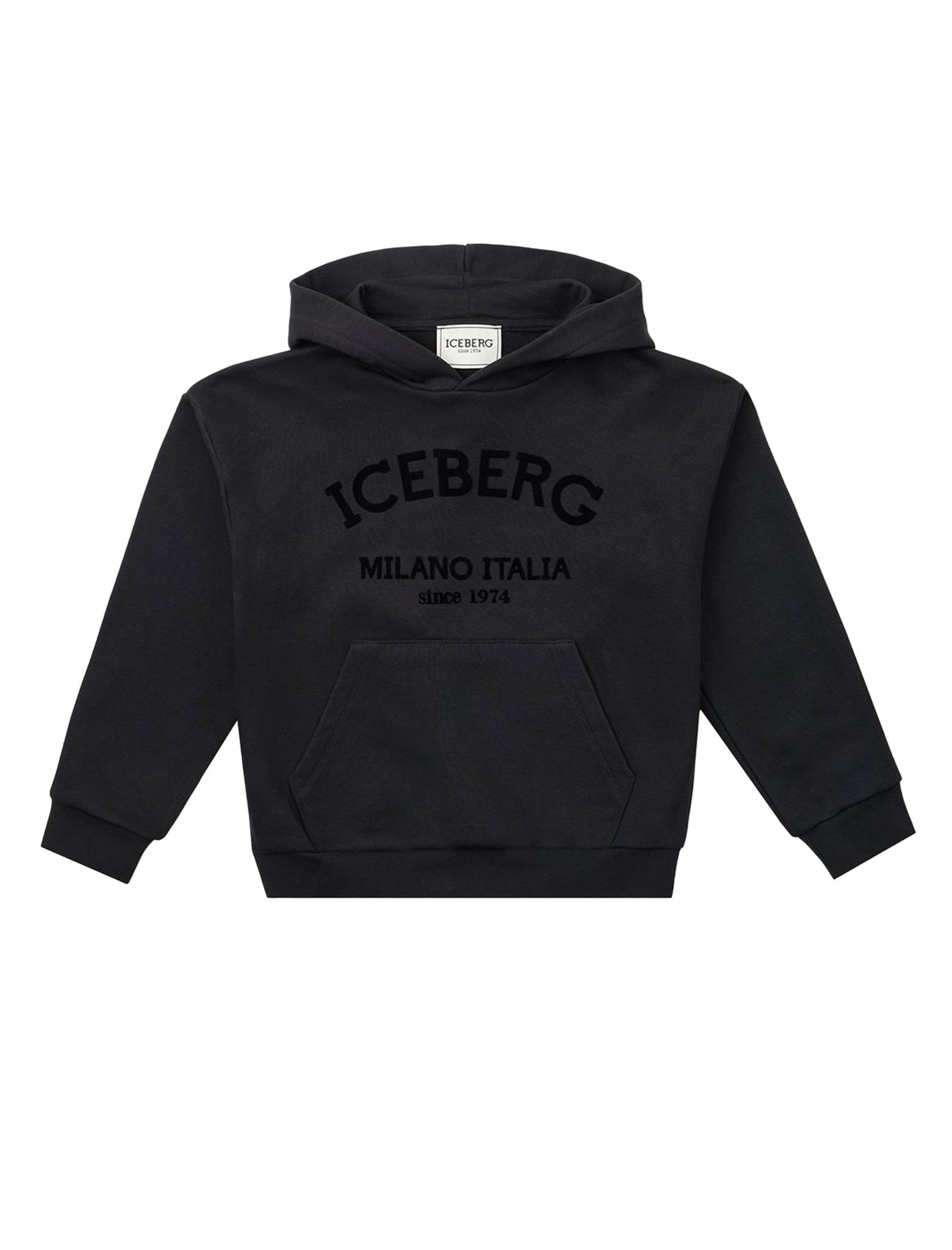 Flocked logo fleeced hoodie