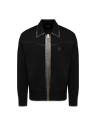 Leather trim knitted jacket