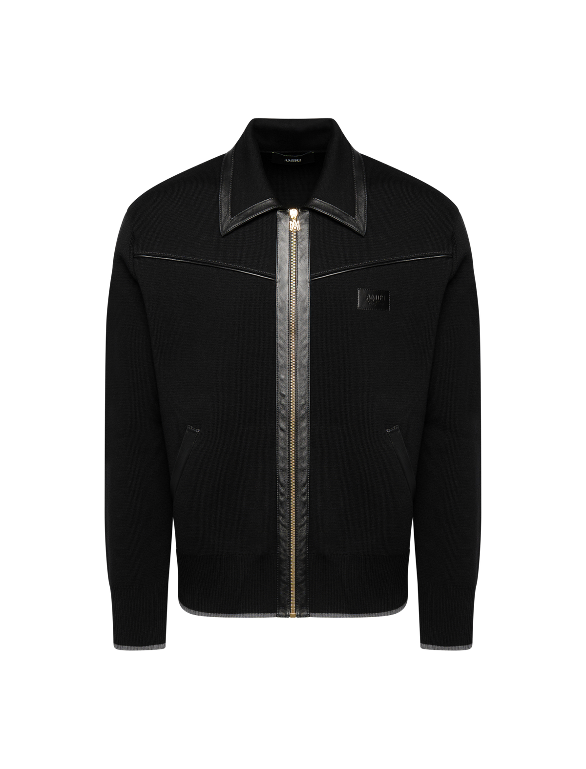 Leather trim knitted jacket
