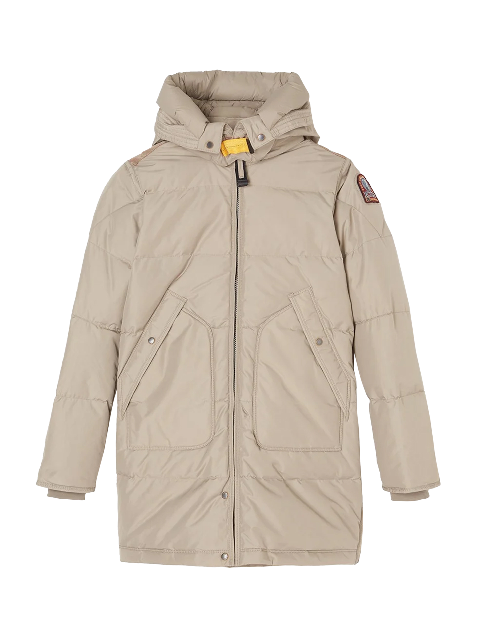 Lange Daunenjacke mit Bären-Kapuze